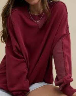 Aerie Ribbed Crew Neck Sweatshirt in Burgundy